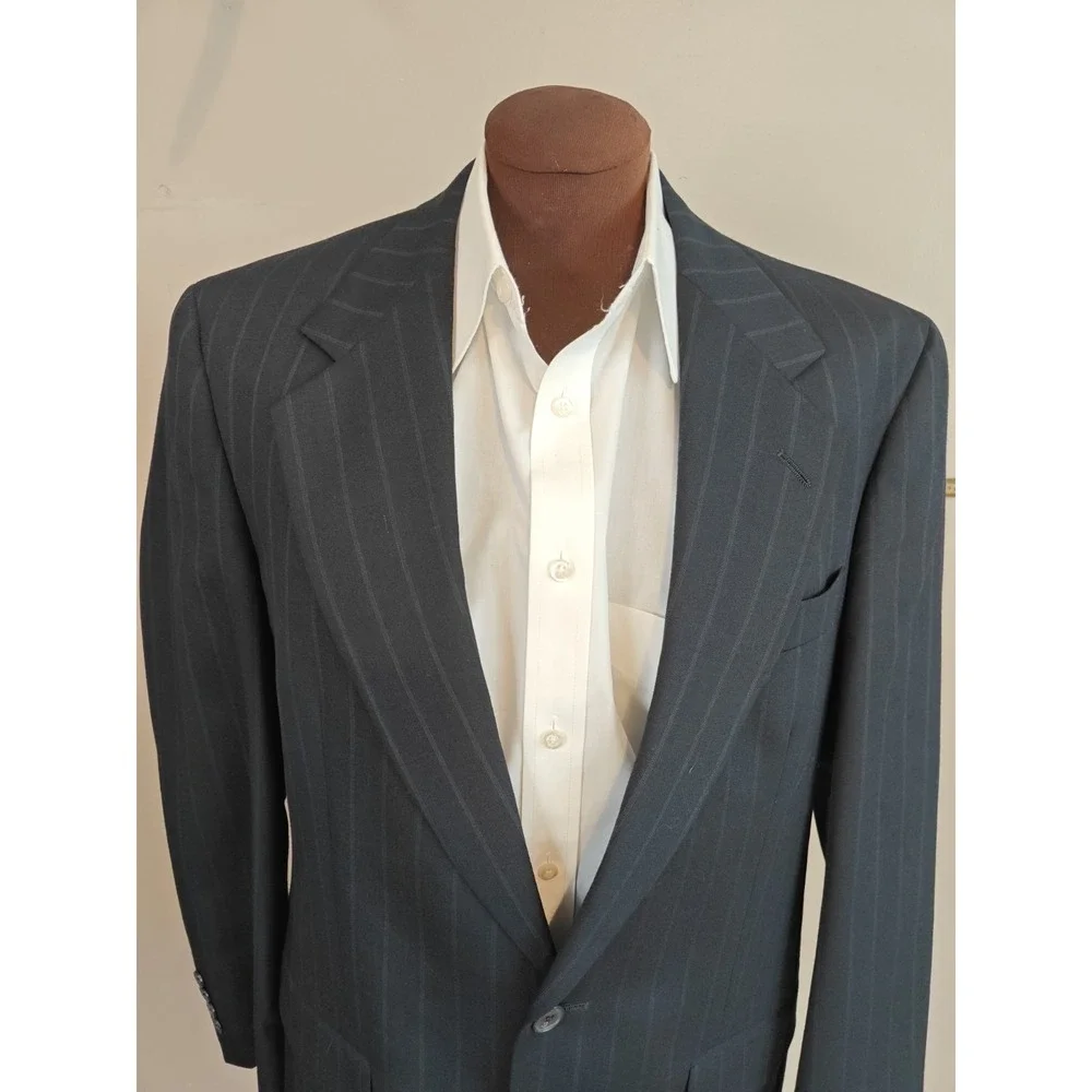 Austin Reed Wool Sport Coat 39R Navy Stripe Blazer USA 2 Button Mens